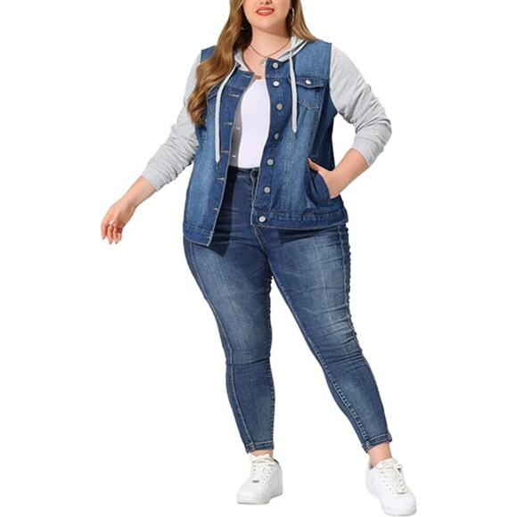 Agnes Orinda Denim Hoodie Jacket Blue / Grey Size 3X NWT - Picture 4 of 11